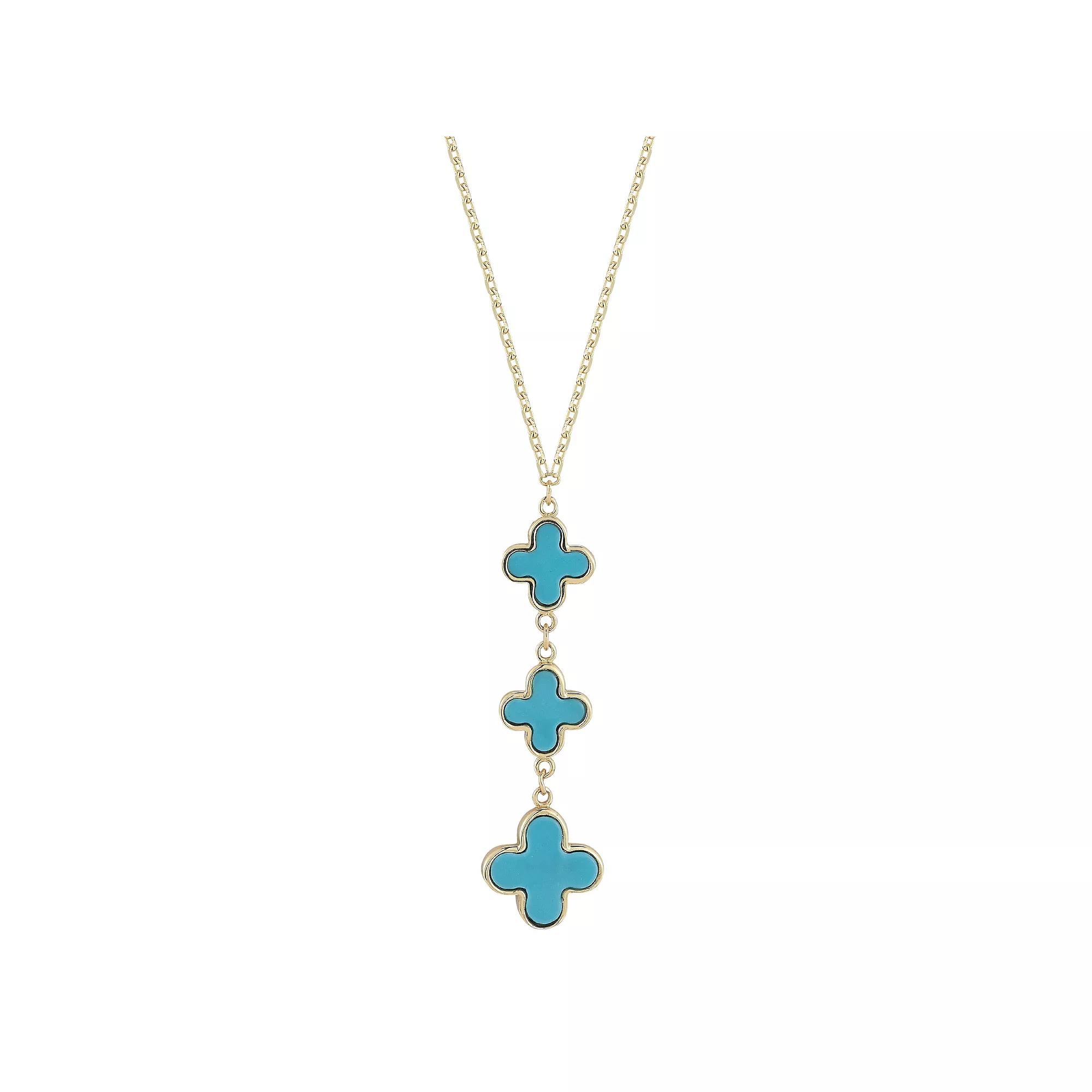 LUMINOR GOLD 14k Gold Turquoise Clover Pendant Necklace, Women's, Size: 18" Product Image