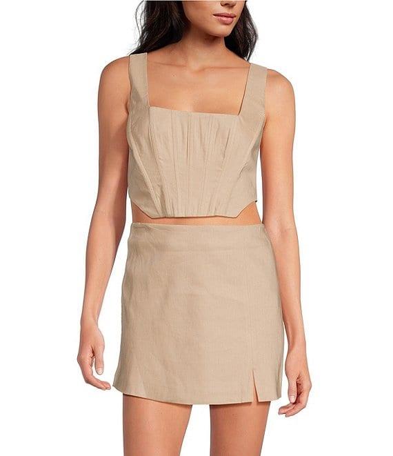 Gianni Bini Michelle Linen Blend Square Neck Sleeveless Coordinating Corset Top Product Image