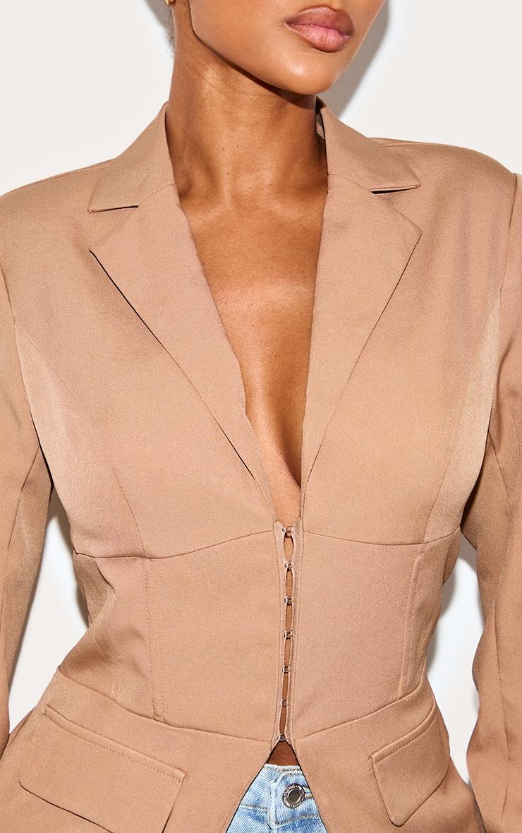 Shape Taupe Tailored Plunge Neck Cinched Waist Blazer Product Image