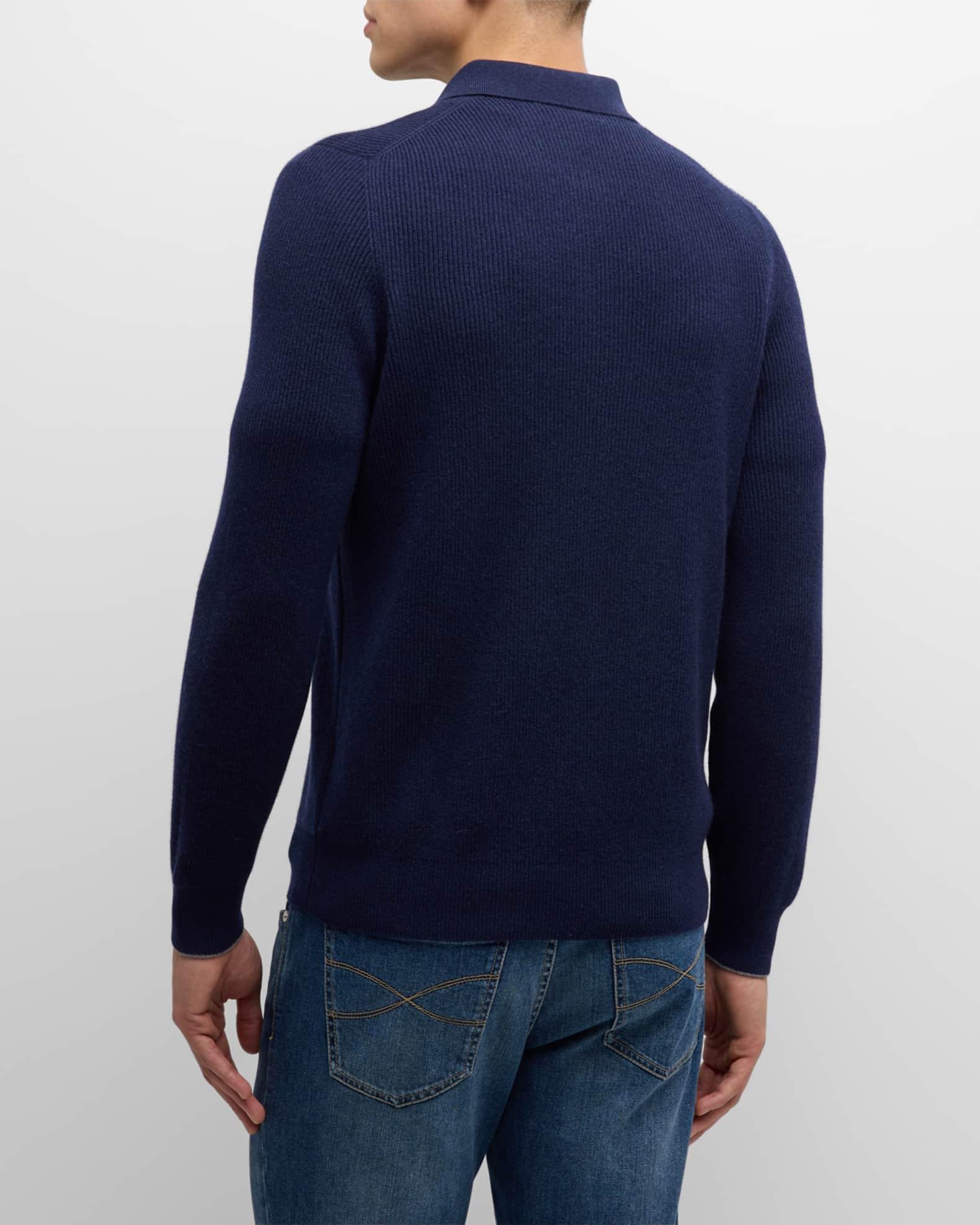 Men's Ribbed Cashmere Zip Polo Sweater Product Image