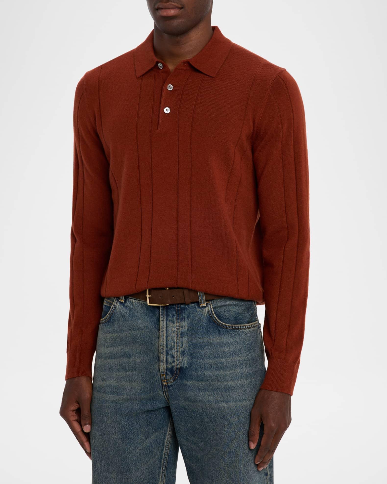 Men's Cashmere Mix-Ribbed Polo Sweater Product Image