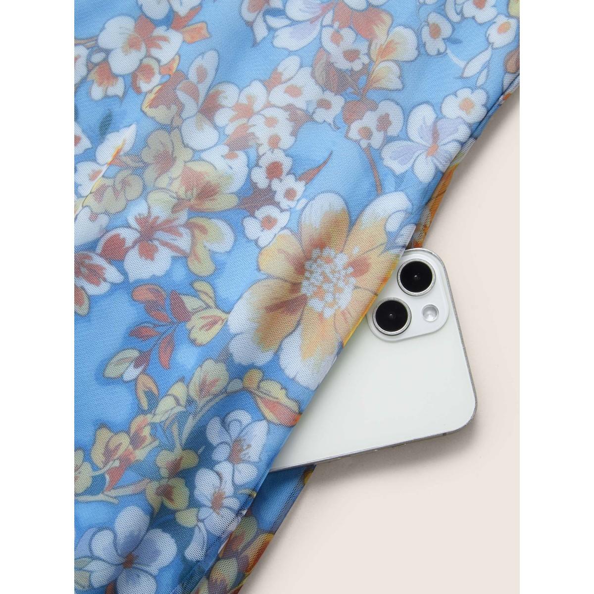 Plus Size Square Neck Floral Mesh Tank Dress Multicolor Women Elegant Gathered Square Neck Sleeveless Curvy BloomChic 10/M Product Image