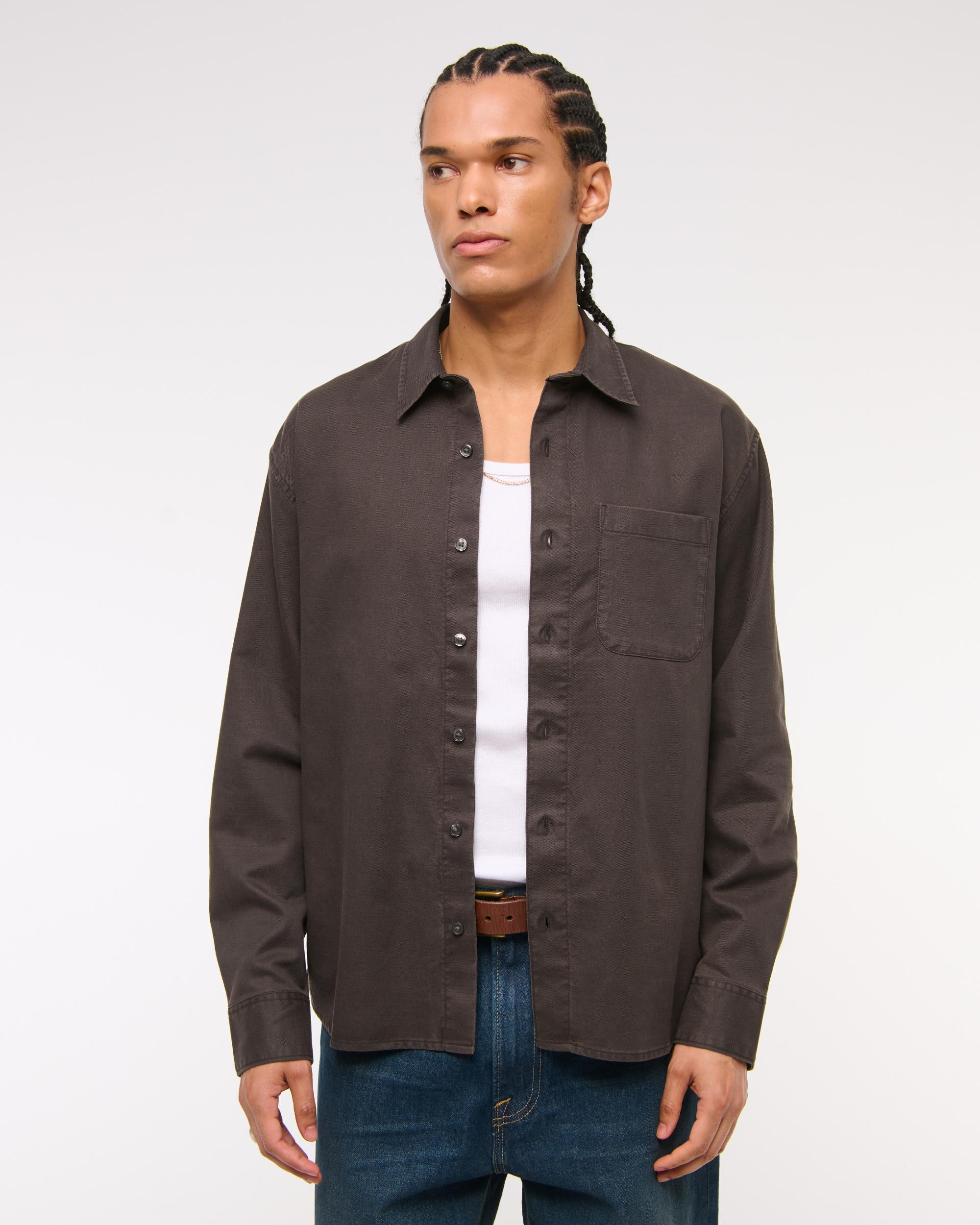 Long-Sleeve Garment Dye Button-Up Shirt Product Image