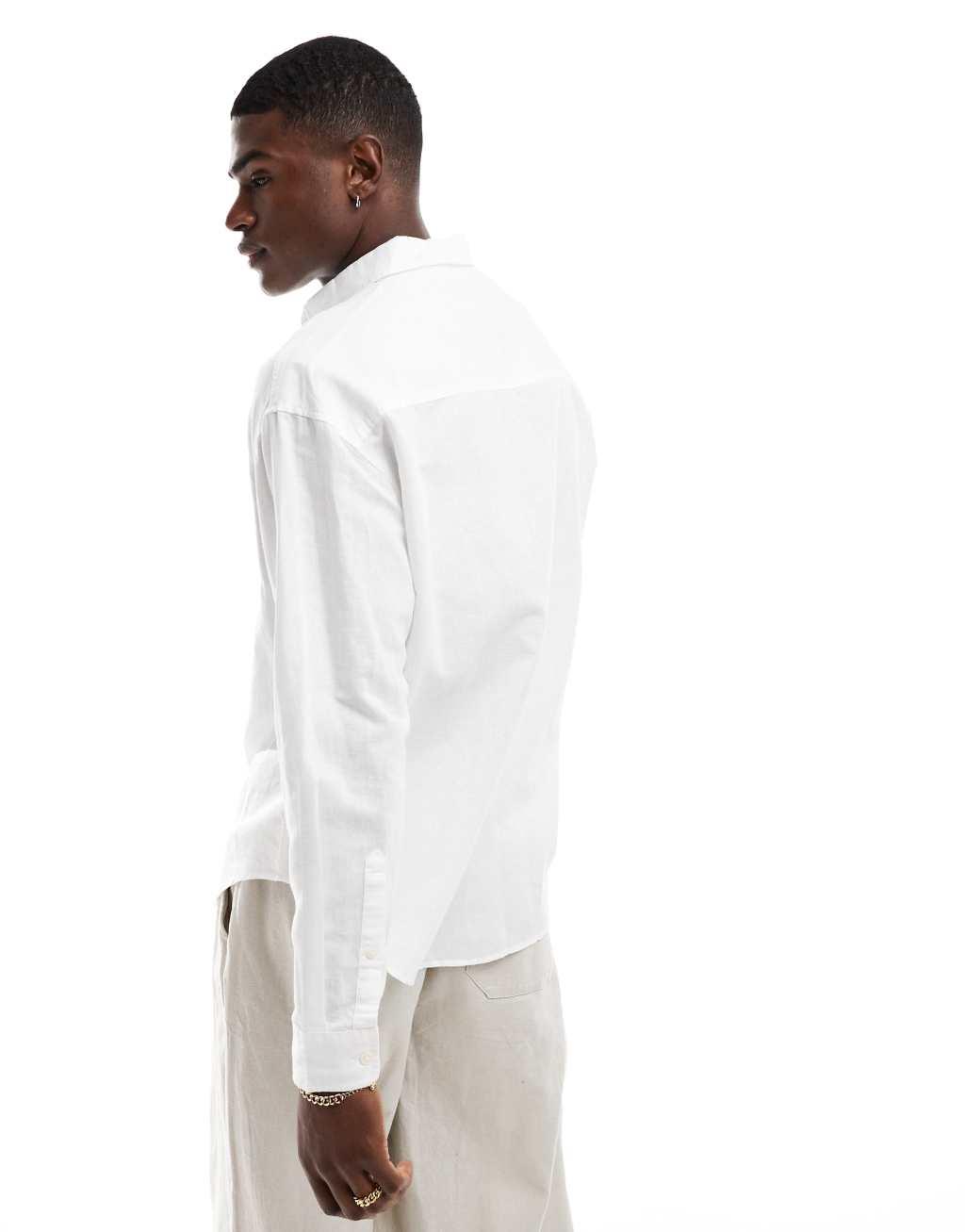 ASOS DESIGN 90s oversized linen shirt in white Product Image