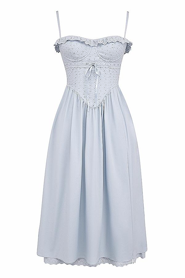 Jaime  soft blue cotton broderie anglais midi sundress Product Image