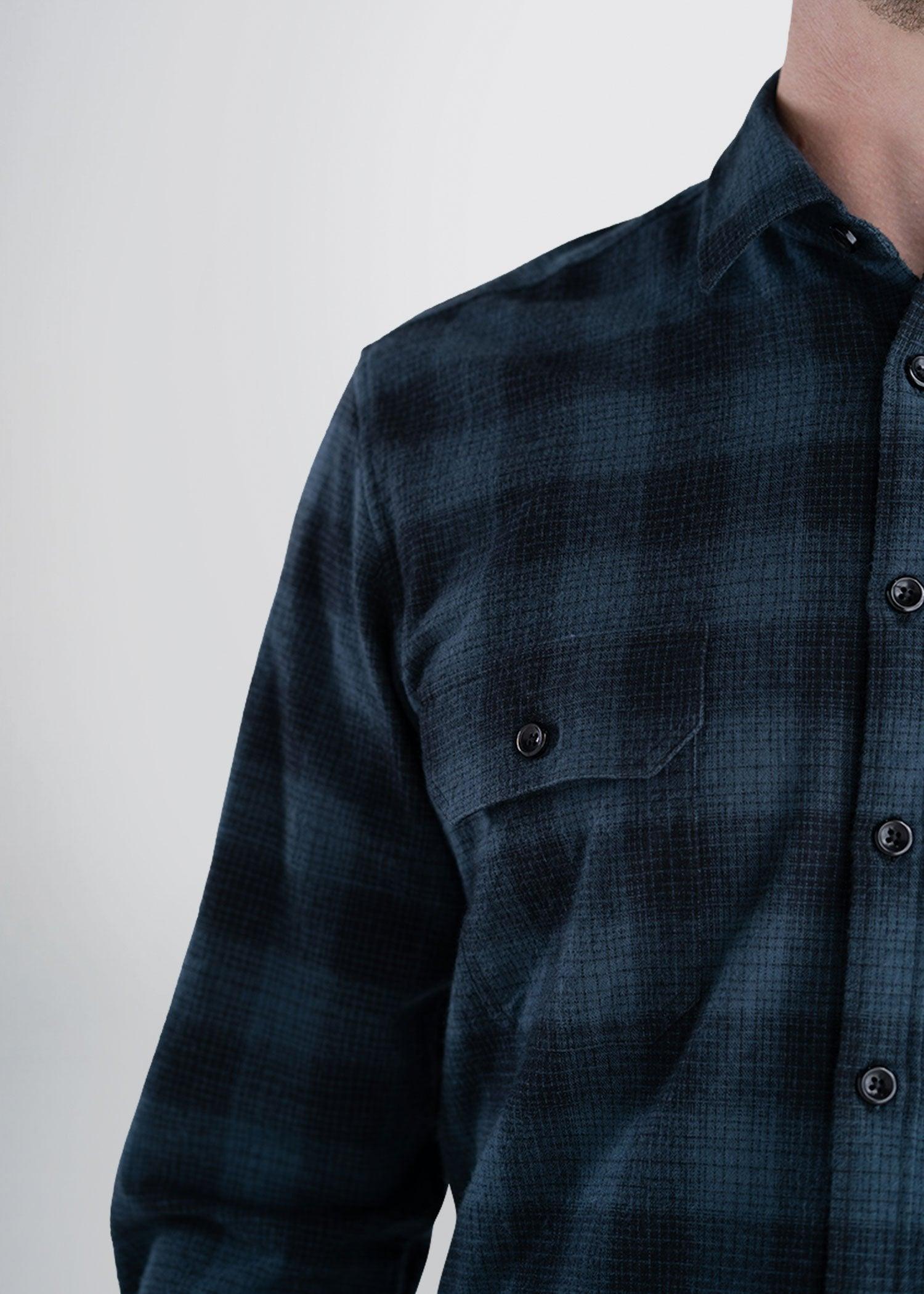 LJ&S Men's Tall Heavy Flannel Shirt in Army Plaid-Black & Spruce Blue Male Product Image