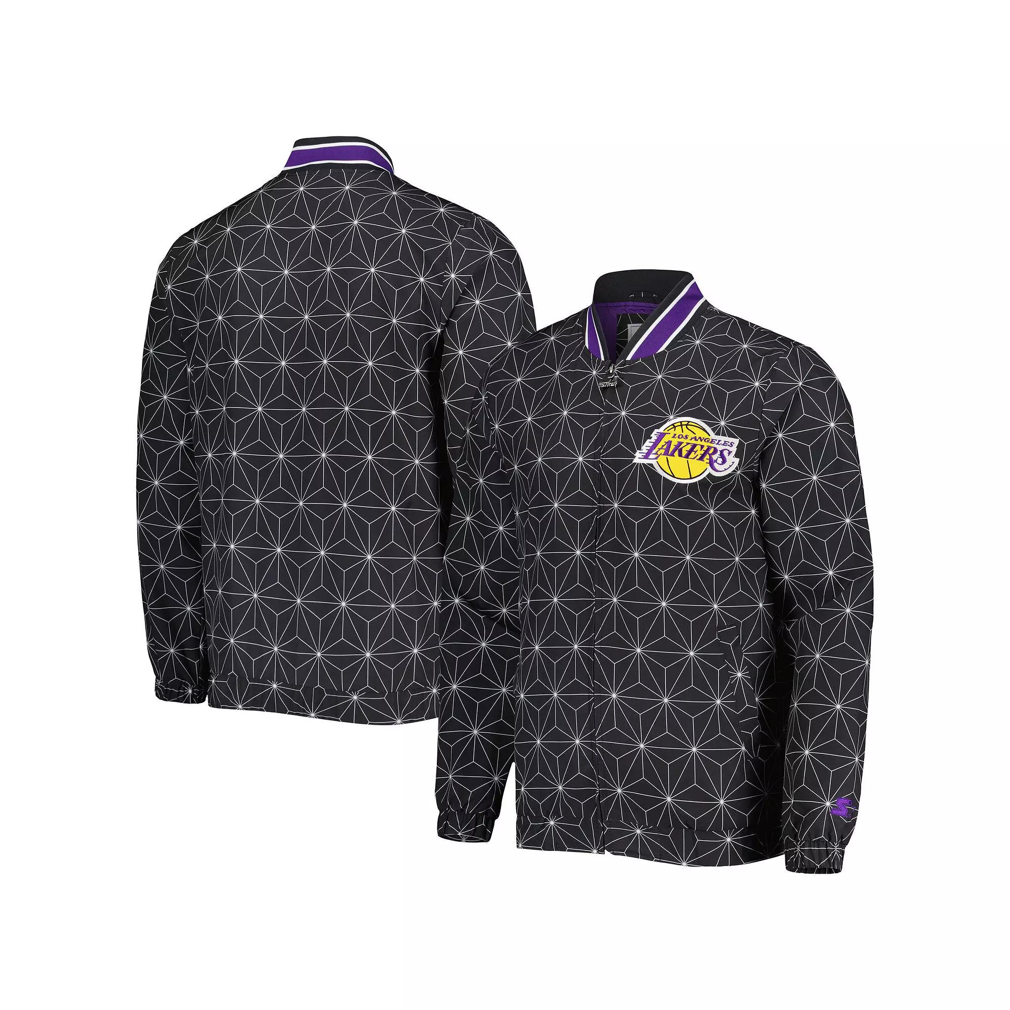 Men's Starter Black Los Angeles Lakers In-Field Play Fashion Satin Full-Zip Varsity Jacket,  Product Image