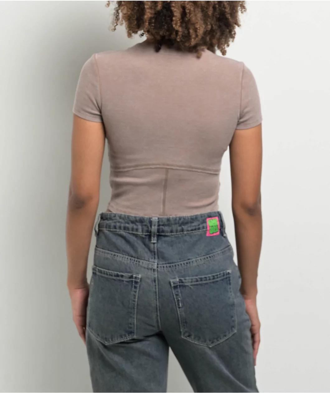 Ninth Hall Fundamentals Shawnie Taupe Seaming Crop T-Shirt Product Image