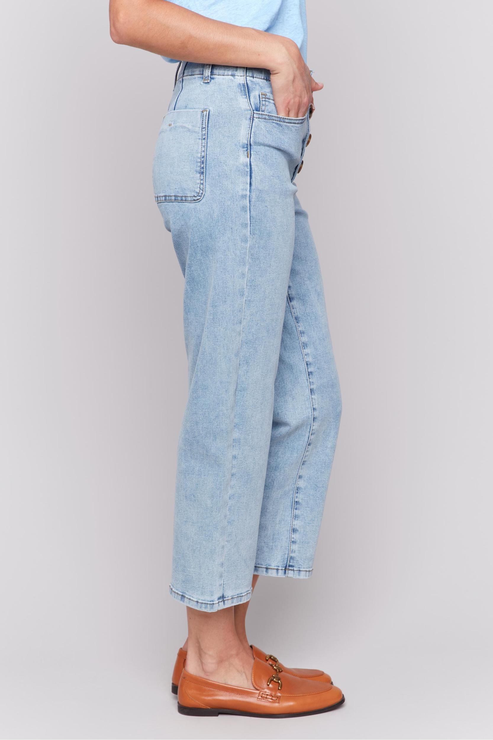 Front Button Fly Straight Crop Jeans Product Image