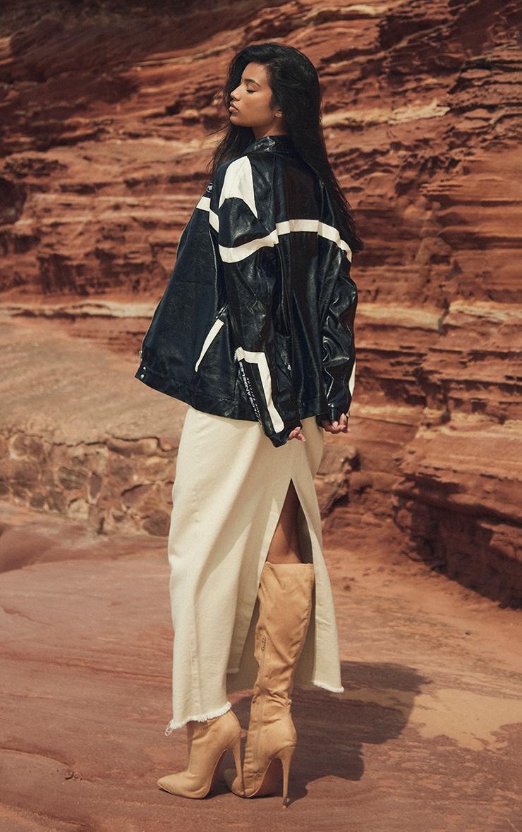 Black Distressed Faux Leather Racer Jacket Product Image