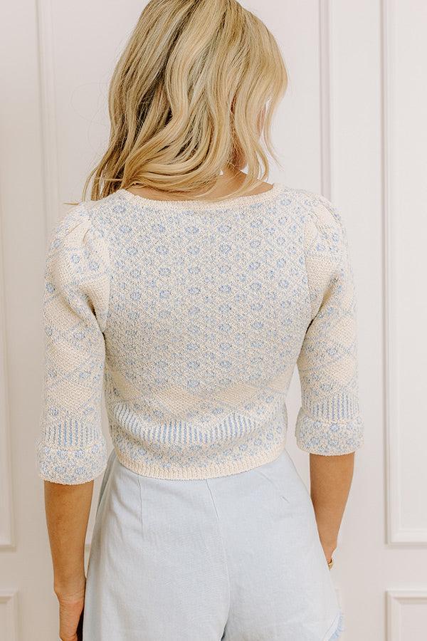 Charming Moment Knit Crop Top in Sky Blue Product Image