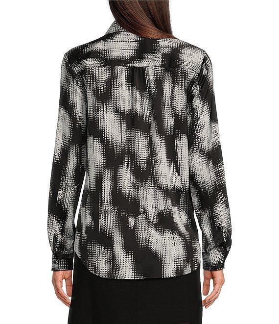 DKNY By Donna Karan Satin Crepe De Chine Point Collar Roll-Tab Sleeve Button Front Shirt Product Image