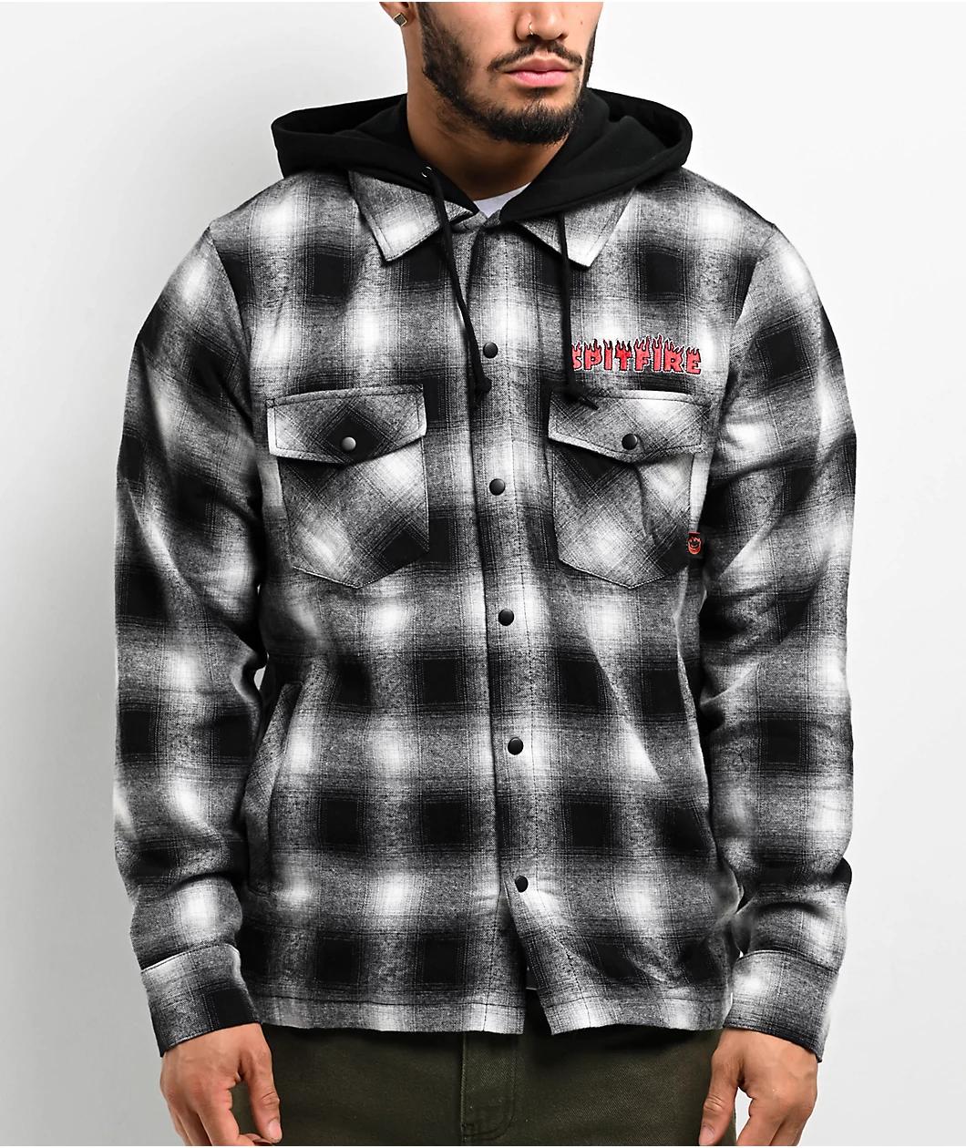 Spitfire Demonseed Black & White Hooded Flannel Shirt Product Image