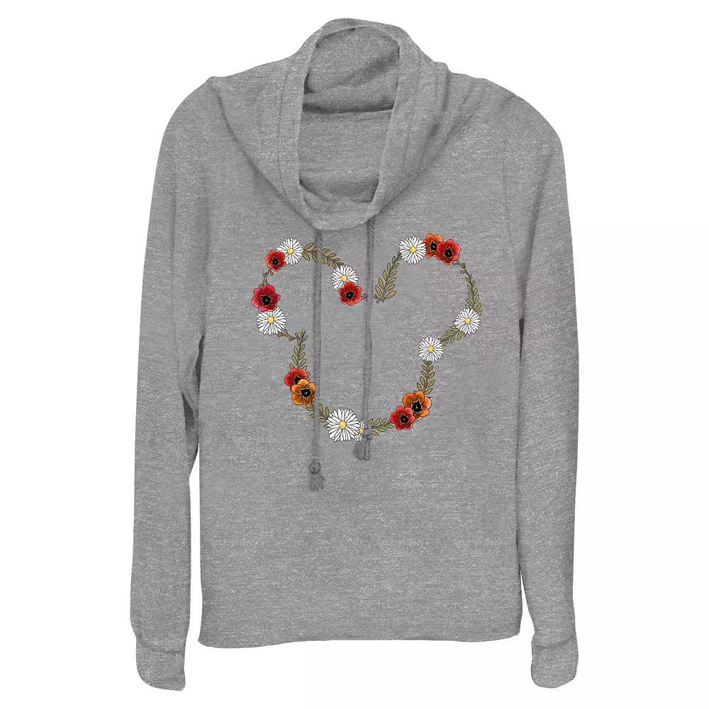 Disney's Mickey Mouse Spring Floral Wreath Women's Cowlneck Graphic Lightweight Long Sleeve,  Product Image