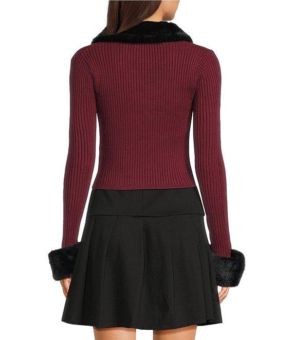 Honey & Sparkle Removable Faux Fur Collared Long Sleeve Cardigan Product Image