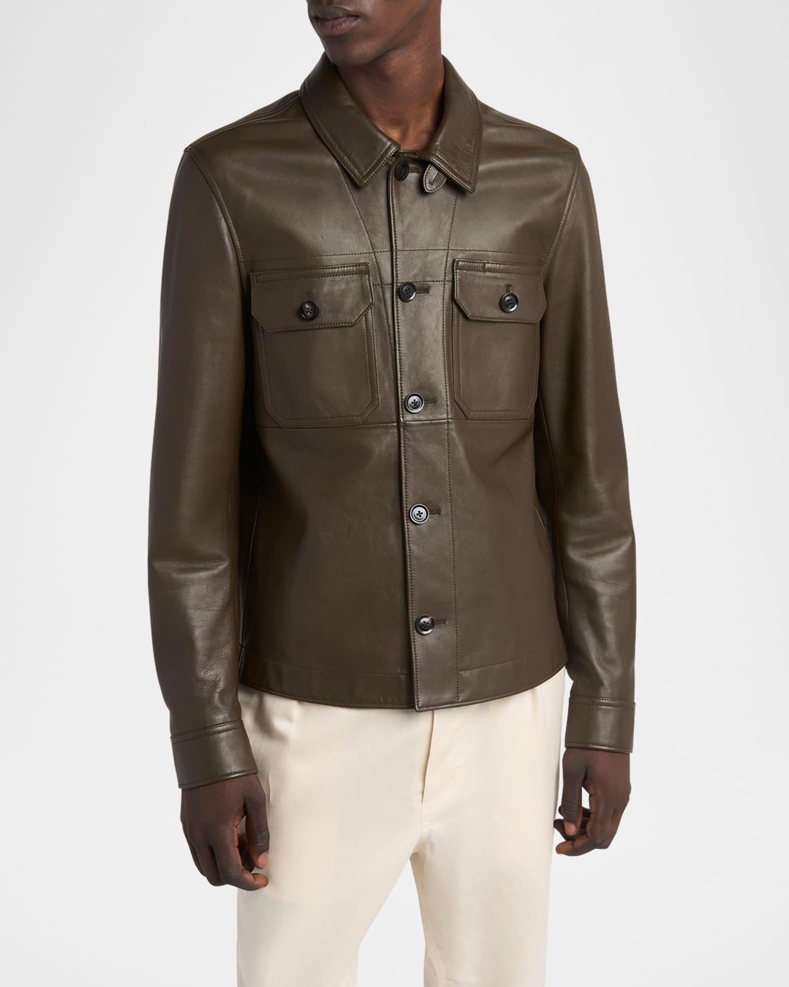 Men's Smooth Leather Double Pocket Overshirt Product Image