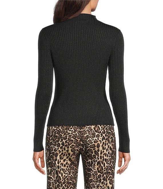 J.McLaughlin Maeve Metallic Ribbed Knit Mock Neck Bracelet Sleeve Sweater Product Image