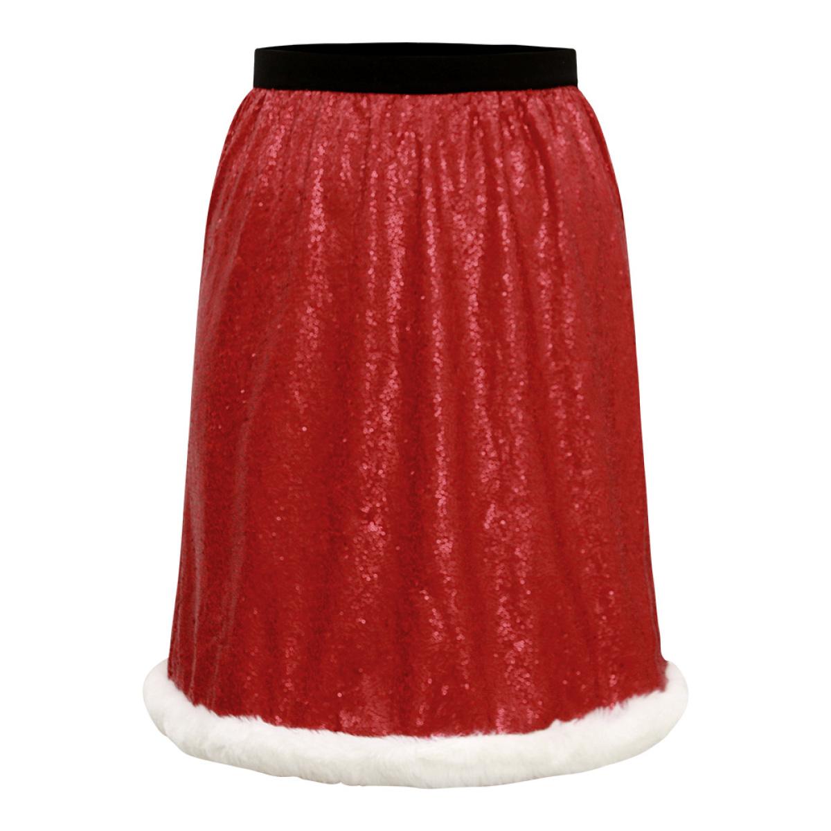 Plus Size Christmas Sequin Patchwork Fuzzy Trim Skirt Women Scarlet Glamour Sequin No stretch Festival-Christmas Skirts BloomChic 14-16/1X Product Image
