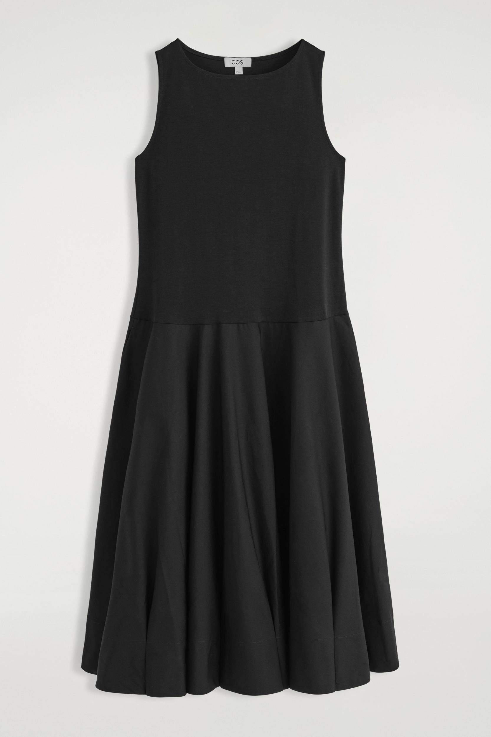 BOAT-NECK COTTON A-LINE MIDI DRESS Product Image