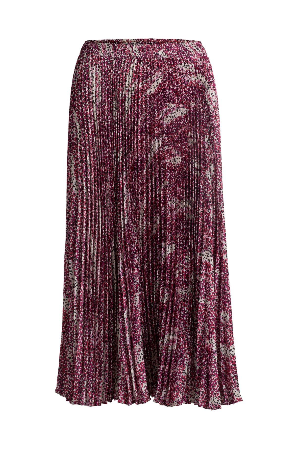 Midi-length skirt in printed plissé satin Product Image