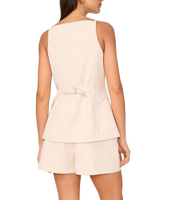 1. STATE Coordinating Linen Blend Square Neckline Sleeveless Button Front Vest Product Image