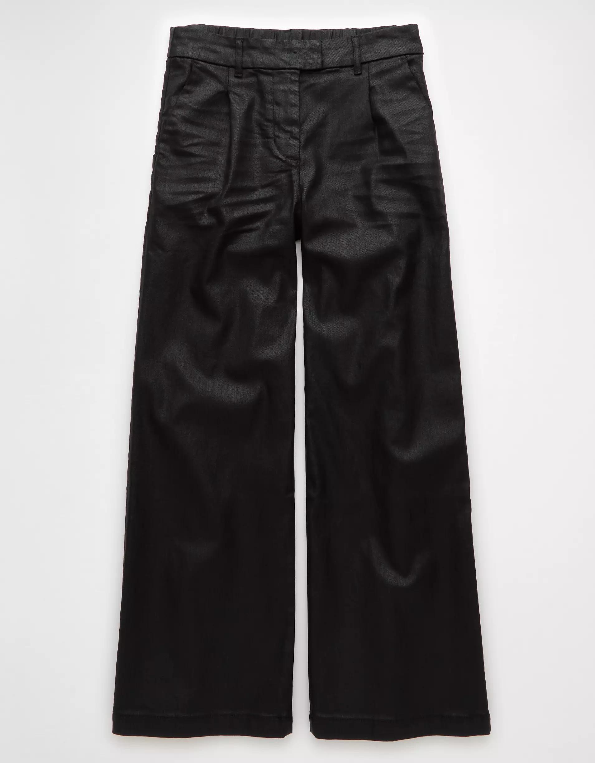 AE Stretch High-Waisted Ultra Wide-Leg Coated Trouser Jean Product Image