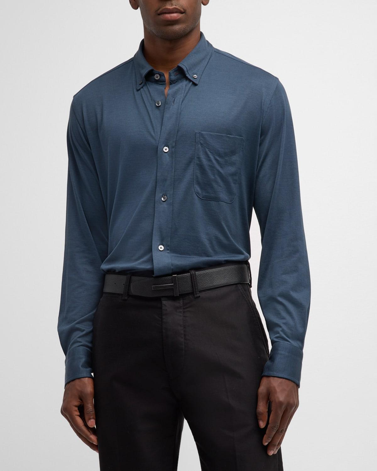 Mens Silk-Cotton Casual Button-Down Shirt Product Image