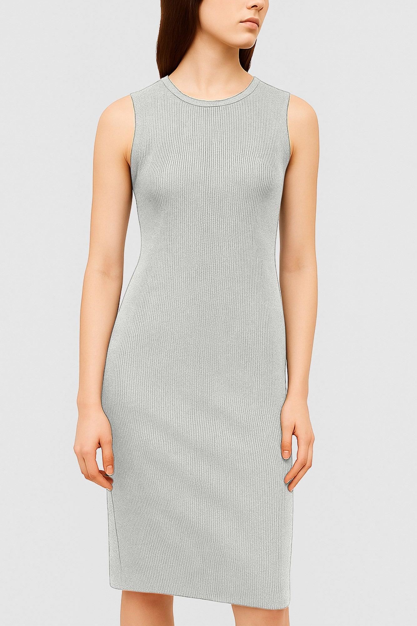 Women's Labs 3D Print-Knit Sleeveless Ribbed Dress - Light Grey Product Image