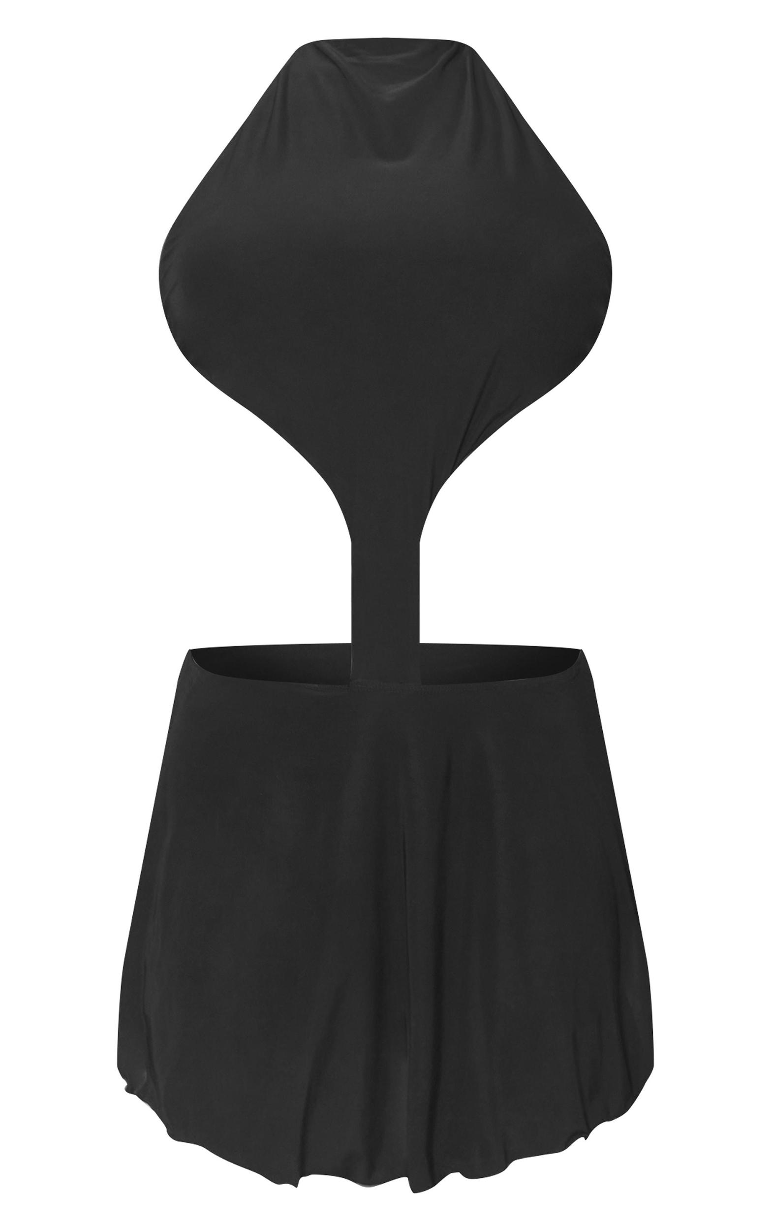 Black Slinky High Neck Cut Out Shift Dress Product Image