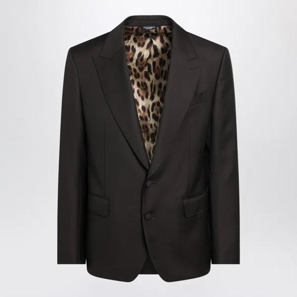 DOLCE & GABBANA Brown Single-breasted Jacket With Peak Revers In Wool Man In Green Product Image