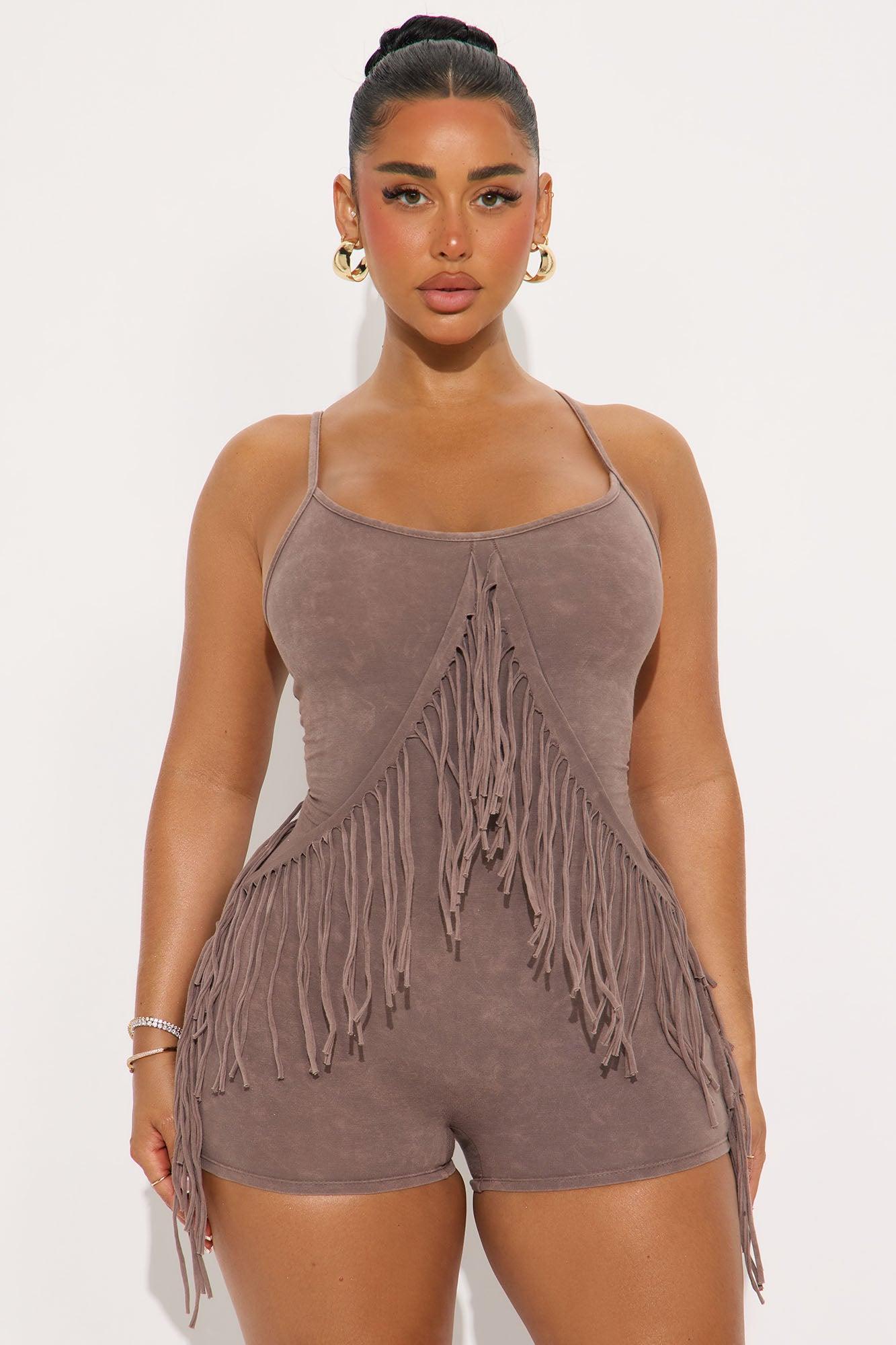 Clarissa Fringe Romper - Mocha Product Image