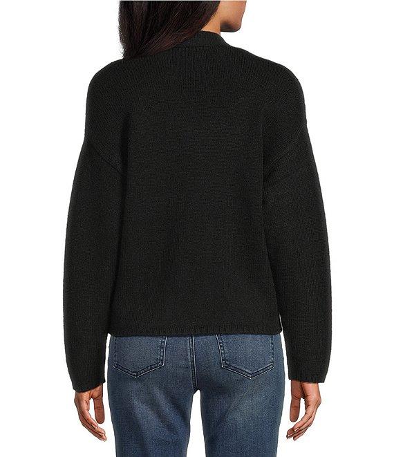 Reba Sage Knit V-Neck Asymmetrical Fringe Long Sleeve Button Down Cardigan Product Image