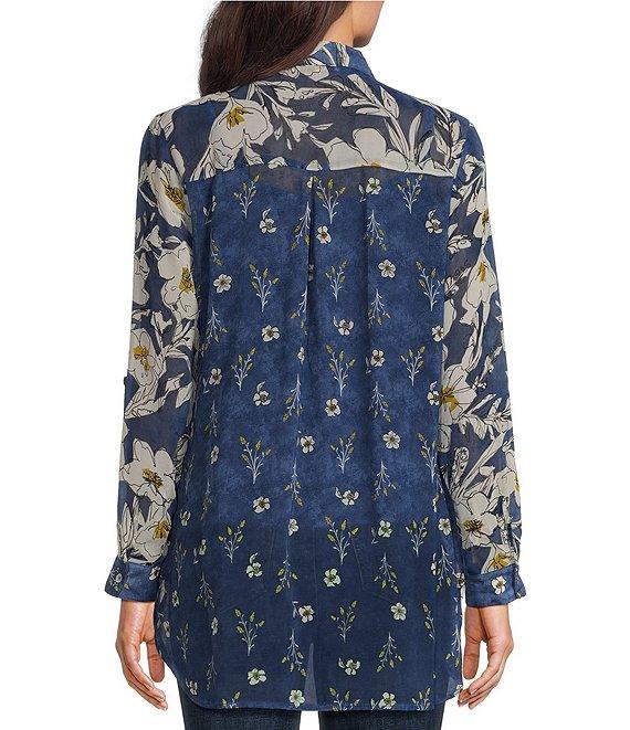 Figueroa & Flower Floral Print Point Collar Long Roll-Tab Sleeve Button-Front Shirt Product Image