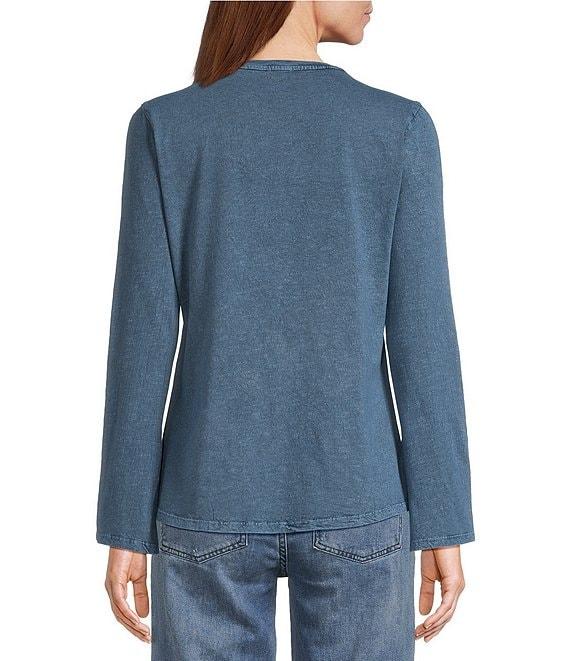 Reba Knit Jersey Embroidered V-Neck Long Sleeve T-Shirt Product Image