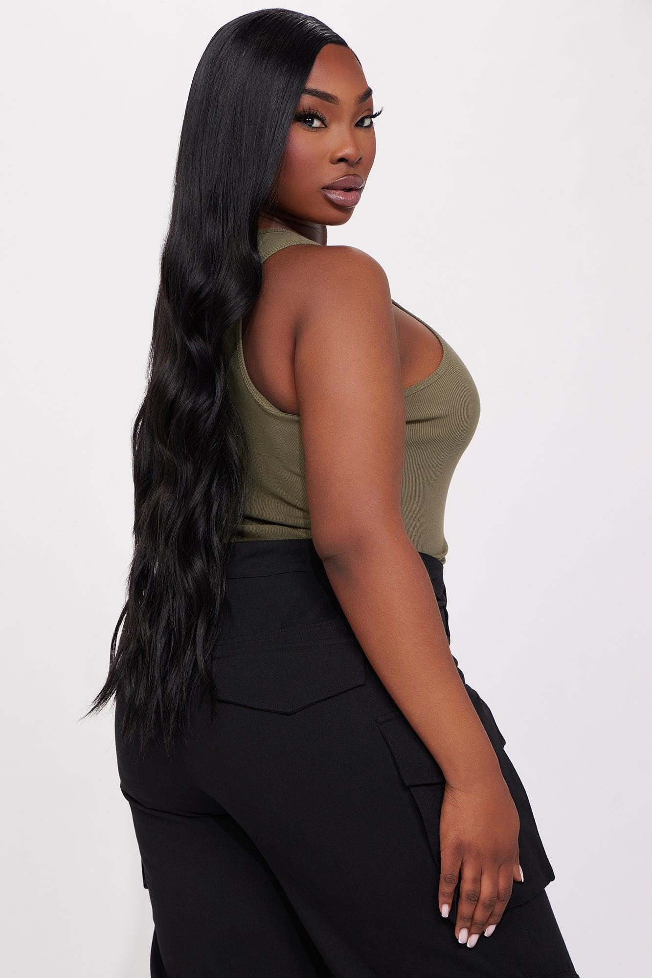 Model Attitude Racerback Bodysuit - Olive Product Image