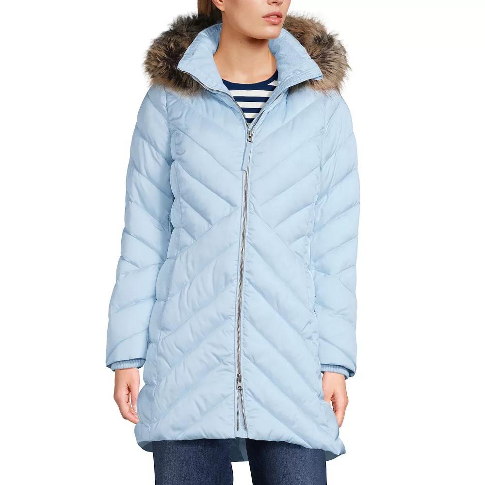 Petite Lands’ End Insulated Cozy Fleece Lined Faux-Fur Trim Hood Puffer Coat, Women's,  Product Image