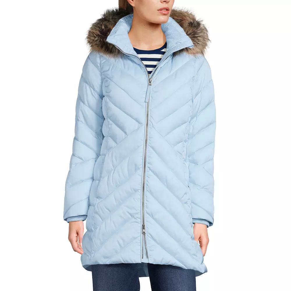 Petite Lands’ End Insulated Cozy Fleece Lined Faux-Fur Trim Hood Puffer Coat, Women's,  Product Image