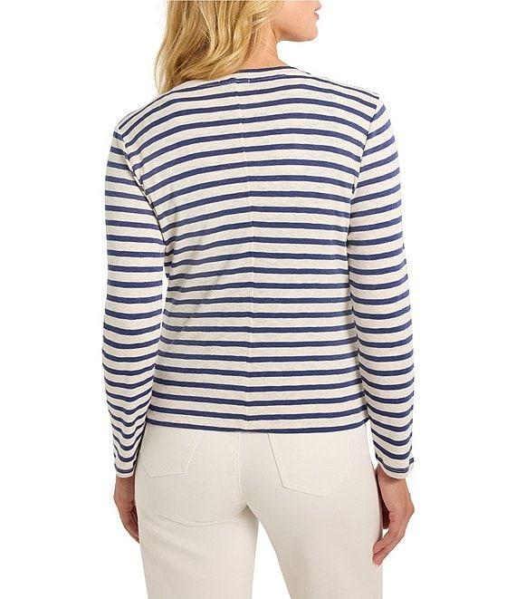 NIC + ZOE Knit Striped Print Crew Neck Long Sleeve Cardigan Product Image