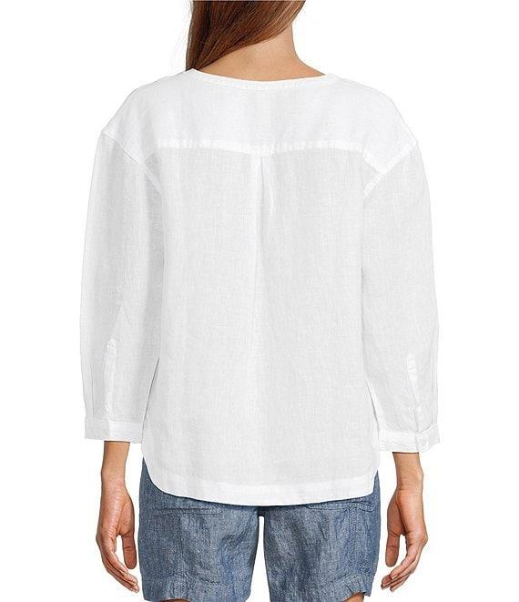 L.L.Bean Linen Split Round Neck Long Sleeve Blouse Product Image