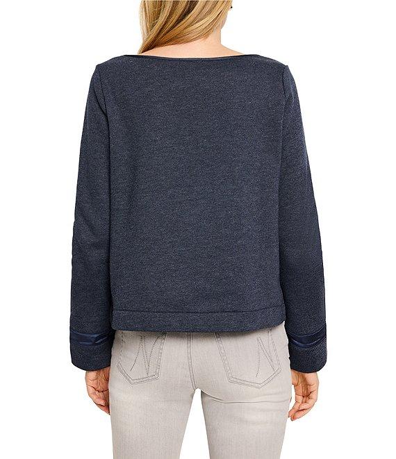 NIC + ZOE Lounge Around Ribbon Trim Knit Boat Neck Long Sleeve Top Product Image