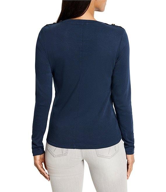 NIC + ZOE NZT Cotton Knit Round Neck Long Sleeve Shoulder Button Top Product Image