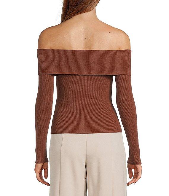 Double Zero Cropped Ribbed Knit Off-The-Shoulder Long Sleeve Top Product Image