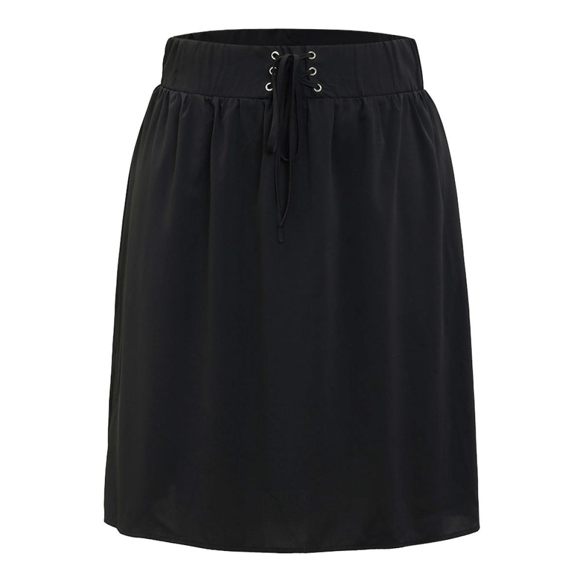 Plus Size Plain Pocket Lace Up Skirt Women Black Casual Plain No stretch Dailywear Skirts BloomChic 22-24/3X Product Image