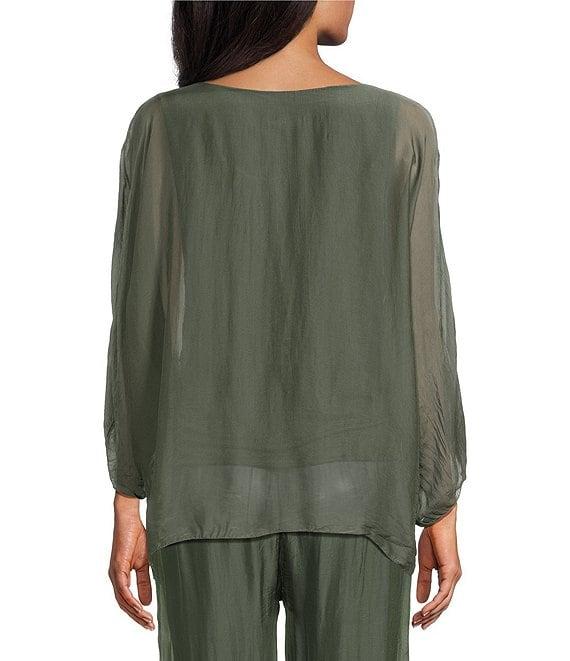 M Made in Italy Silky V-Neck 3/4 Sleeve Hi-Low Top Product Image