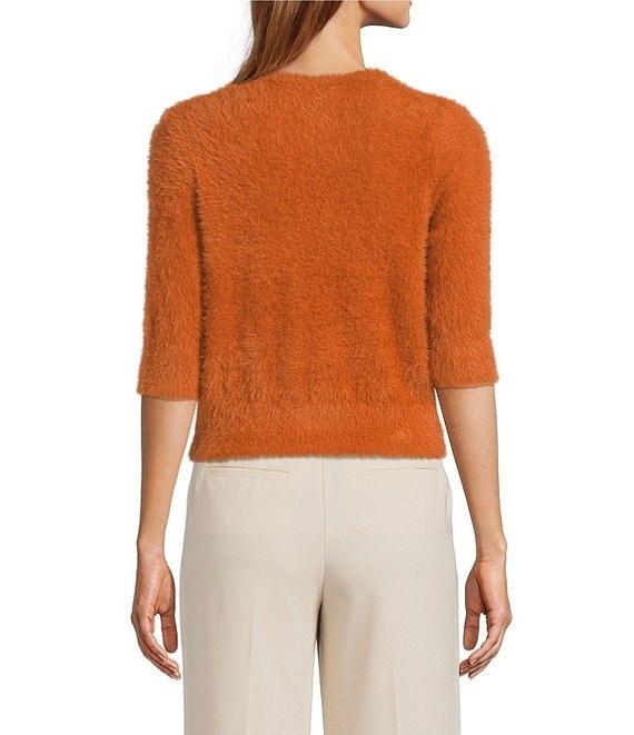 Trina Turk Maliah Fuzzy Knit Round Neck Elbow Sleeve Top Product Image