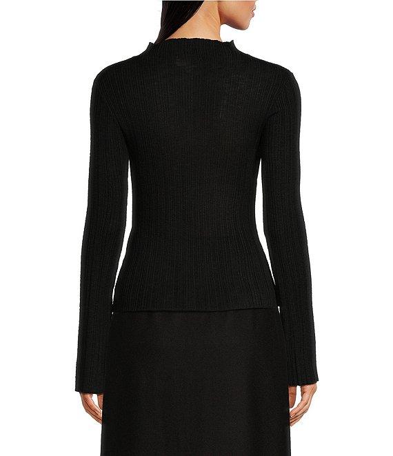 Le' AL.X Knit Ribbed Lettuce Mock Neck Long Sleeve Tee Shirt Product Image