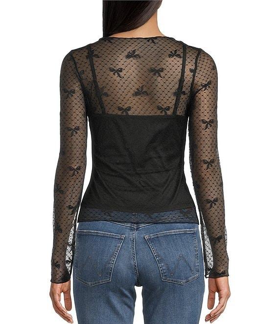 Evolutionary Mesh Bow Print Long Sleeve Top Product Image