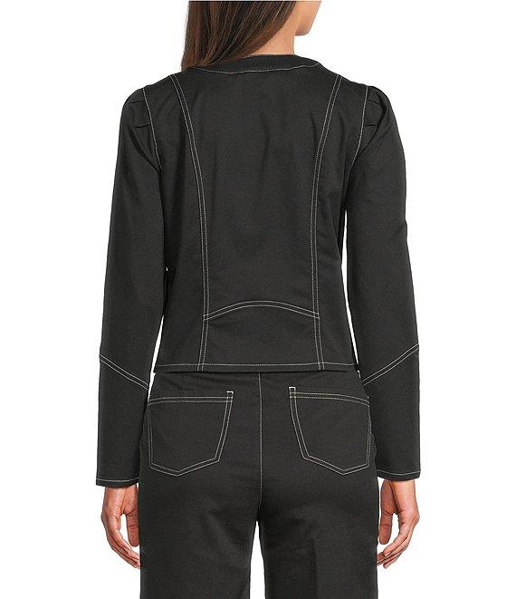KARL LAGERFELD PARIS Coordinating Round Neck Long Sleeve Contrast Trim Cropped Jacket Product Image