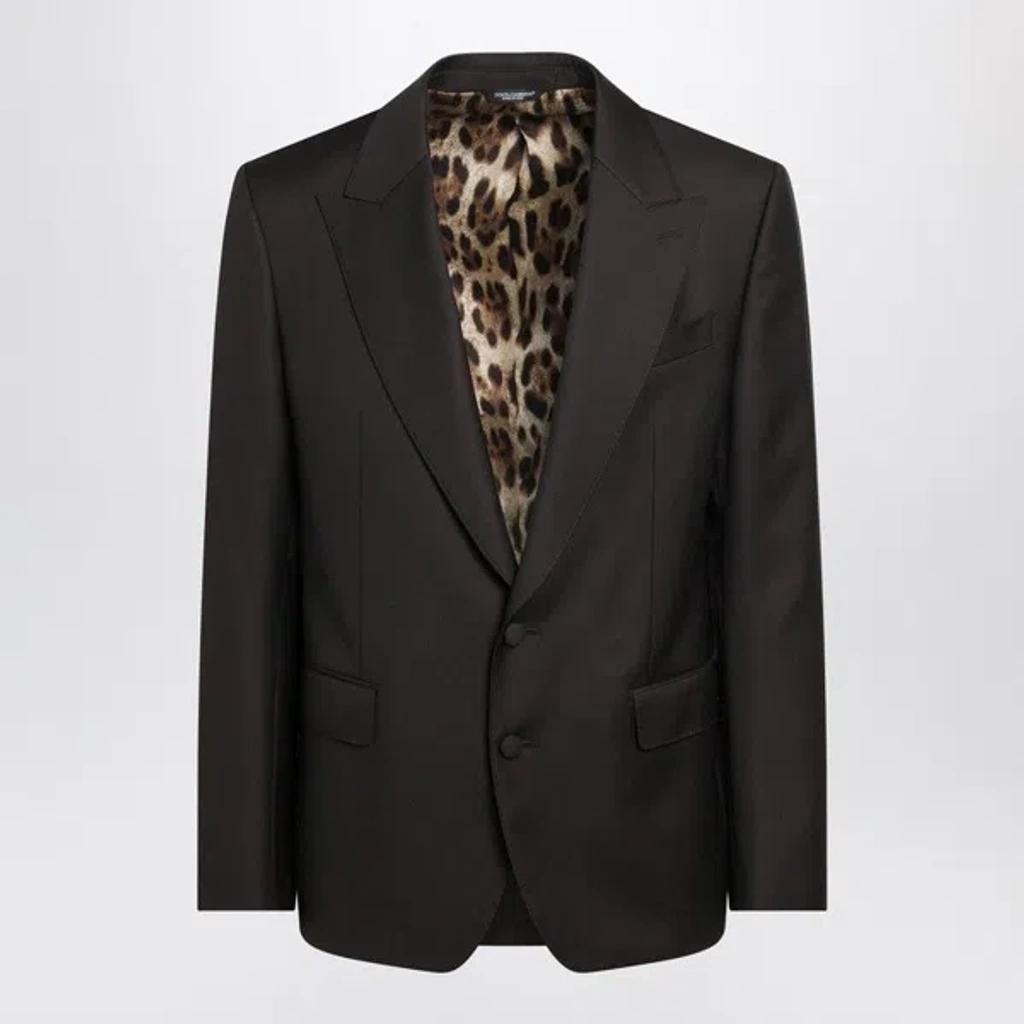 DOLCE & GABBANA Brown Single-breasted Jacket With Peak Revers In Wool Man In Green Product Image