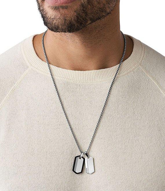 Fossil Men's Chevron Stainless Steel Dog Tag Necklace Product Image